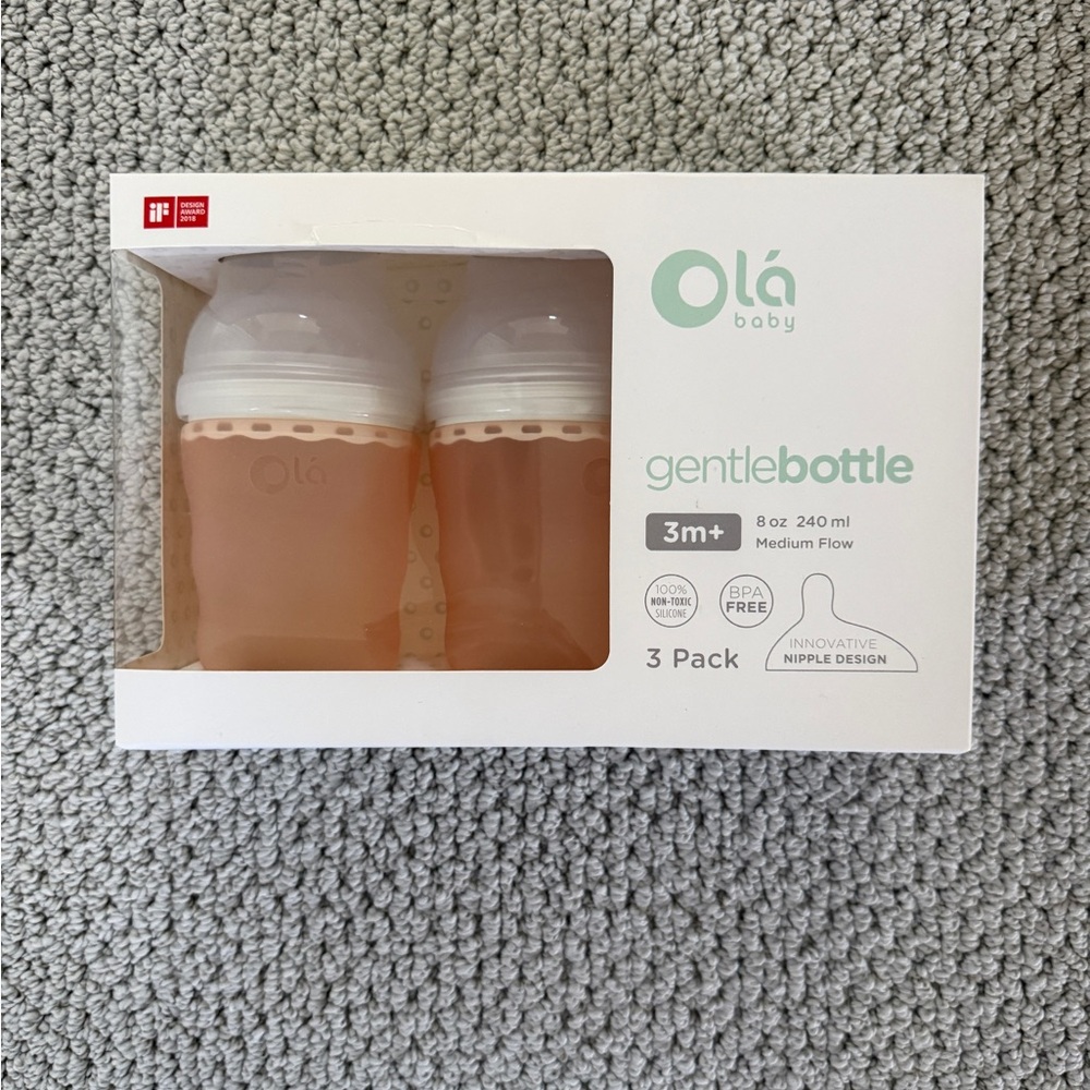 Olábaby Gentle Bottle 8 oz, 3 pack, Coral